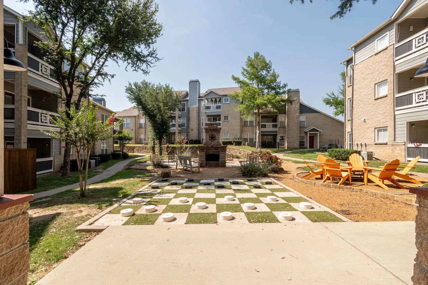 Life size chessboard and outdoor recreation area at Western Station at Fossil Creek